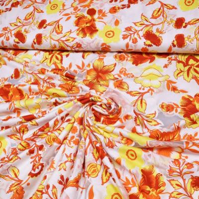 Fabric viscose jersey burnout with glitter effect and flower design white yellow orange red silver dress fabric
