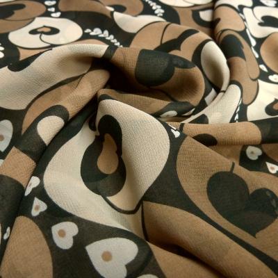 Fabric chiffon with heart design brown beige black blouse fabric dress fabric