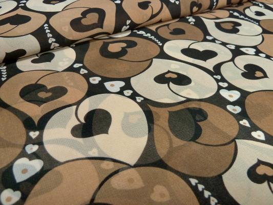 Fabric chiffon with heart design brown beige black blouse fabric dress fabric