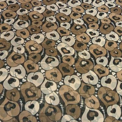 Fabric chiffon with heart design brown beige black blouse fabric dress fabric