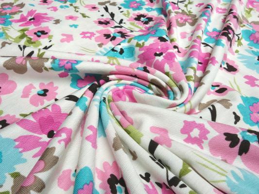 Fabric viscose jersey flowers design wool white turquoise pink green brown dress fabric kids fabric