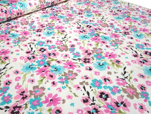 Fabric viscose jersey flowers design wool white turquoise pink green brown dress fabric kids fabric