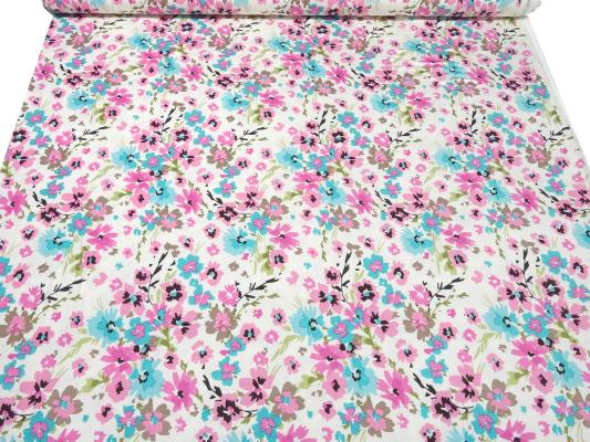 Fabric viscose jersey flowers design wool white turquoise pink green brown dress fabric kids fabric