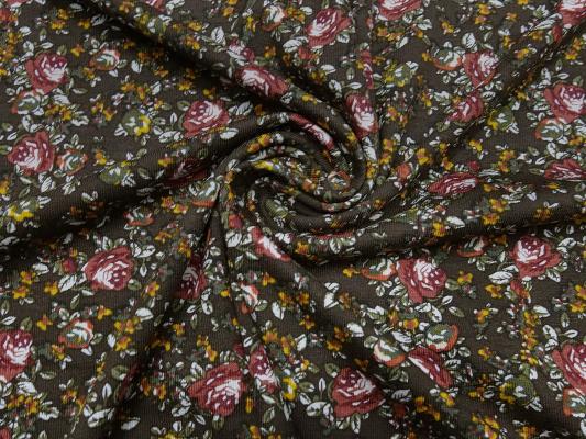 Fabric viscose jersey with flowers scattered design brown bordeaux olive ocher white dress fabric