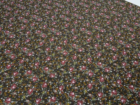 Fabric viscose jersey with flowers scattered design brown bordeaux olive ocher white dress fabric