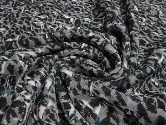 Stoff Feinstrick Jacquard Abstrakt Design schwarz weiß grau petrol Kleiderstoff