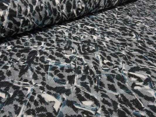 Stoff Feinstrick Jacquard Abstrakt Design schwarz weiß grau petrol Kleiderstoff