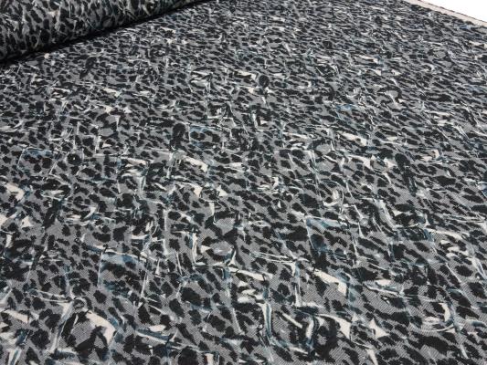 Stoff Feinstrick Jacquard Abstrakt Design schwarz weiß grau petrol Kleiderstoff