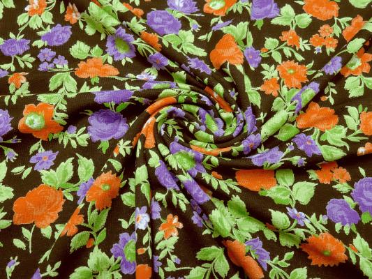 Stoff Viskose Jersey Blumen Rosen Design braun grün orange lila Kleiderstoff
