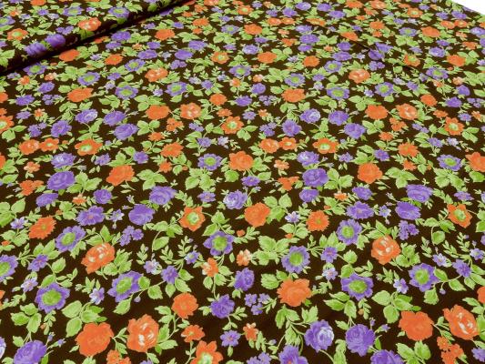 Stoff Viskose Jersey Blumen Rosen Design braun grün orange lila Kleiderstoff