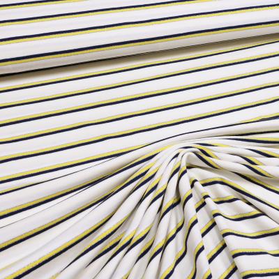 Fabric light cotton jersey lurex stripes horizontal striped white yellow navy blue silver dress fabric children's fabric