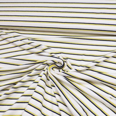 Fabric light cotton jersey lurex stripes horizontal striped white yellow navy blue silver dress fabric children's fabric
