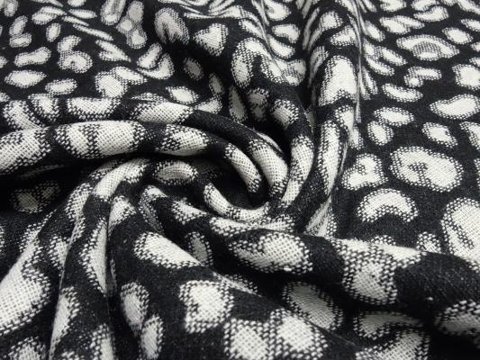 Stoff Jacquard Leoparden Design Doubleface schwarz ecrú Jackenstoff Kleiderstoff Kostümstoff Wollstoff