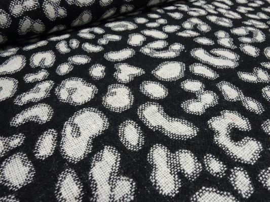 Stoff Jacquard Leoparden Design Doubleface schwarz ecrú Jackenstoff Kleiderstoff Kostümstoff Wollstoff