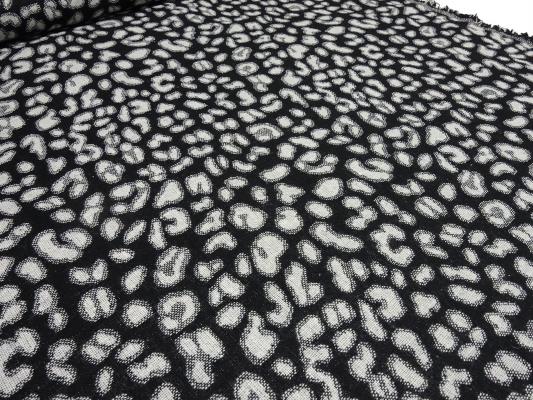 Stoff Jacquard Leoparden Design Doubleface schwarz ecrú Jackenstoff Kleiderstoff Kostümstoff Wollstoff