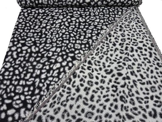 Stoff Jacquard Leoparden Design Doubleface schwarz ecrú Jackenstoff Kleiderstoff Kostümstoff Wollstoff
