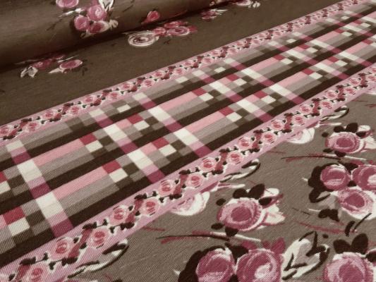 Stoff Viskose Jersey Panel Stoffpanel mit Blumen Design 71 cm Rapportdruck braun bordeaux altrosa beige bunt Kleiderstoff
