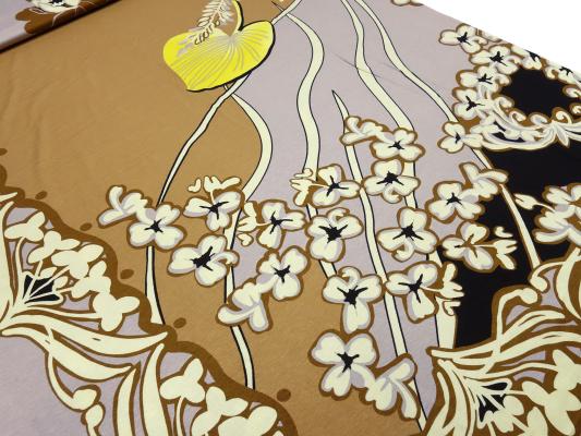 Stoff Viskose Jersey mit Blumen Ranken Design braun beige taupé gelb schwarz bunt Kleiderstoff