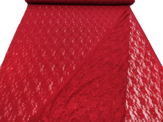 Stoff Stretch Spitze Spitzenstoff mit Blumenmuster Rosen geblümt rot Kleiderstoff
