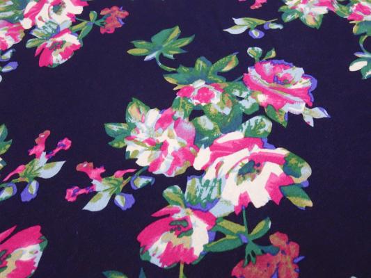Viskose Elastik Jersey Blumen Design marine-blau pink grün bunt Kleiderstoff Kinderstoff