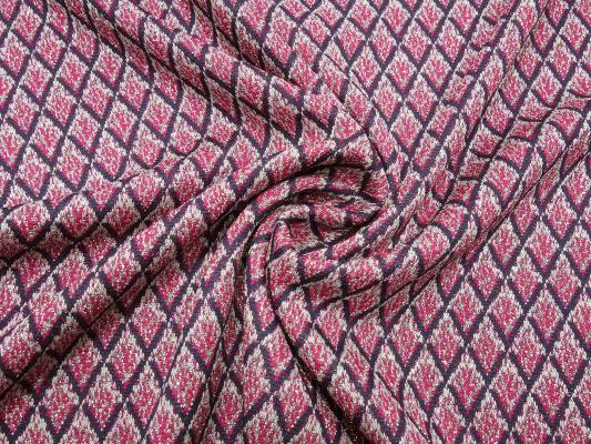 Stoff Viskose Lurex Glitzer Jersey retro Rauten Design pink lila weiß silber Kleiderstoff