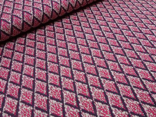 Stoff Viskose Lurex Glitzer Jersey retro Rauten Design pink lila weiß silber Kleiderstoff