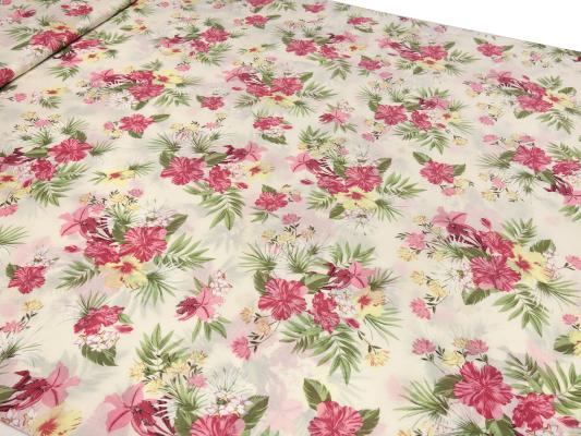 Stoff Baumwolle Voilé Blumenmuster Design vanille rot rosa grün gelb Blusenstoff Kleiderstoff