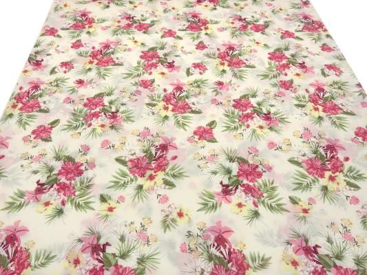 Stoff Baumwolle Voilé Blumenmuster Design vanille rot rosa grün gelb Blusenstoff Kleiderstoff