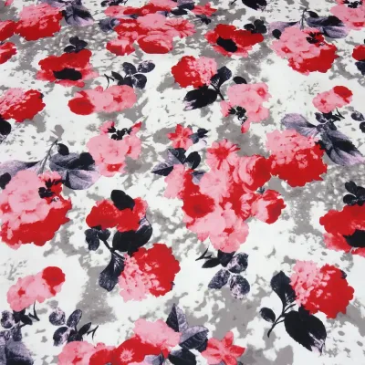Stoff Baumwolle Stretch mit Rosen Blumenmuster Design weiß rot rosa grau schwarz bunt Kleiderstoff Hosenstoff Kostümstoff