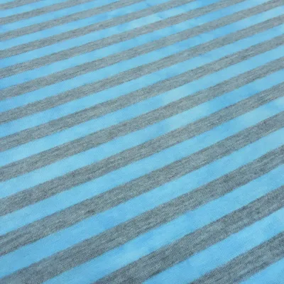 Fabric cotton jersey with 9 mm batik stripes design gray turquoise-blue striped dress fabric children's fabric
