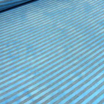 Fabric cotton jersey with 9 mm batik stripes design gray turquoise-blue striped dress fabric children's fabric