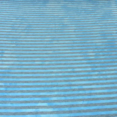 Fabric cotton jersey with 9 mm batik stripes design gray turquoise-blue striped dress fabric children's fabric