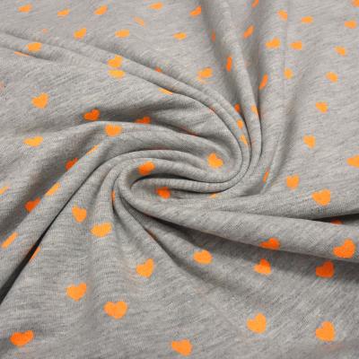 Stoff Baumwolle Jersey Herzen hellgrau melange neon orange Kleiderstoff Kinderstoff