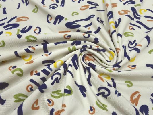 Stoff Modal Jersey Tupfen Abstrakt Geometrische Muster Design sand blau grün gelb braun Kleiderstoff Kinderstoff