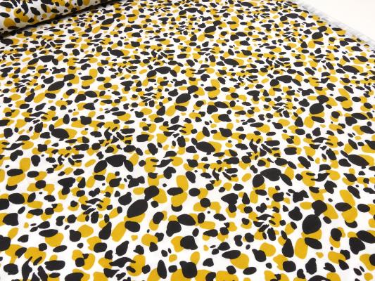Stoff Modal Jersey Tupfen Flecken Design weiß curry senf schwarz Kleiderstoff Kinderstoff