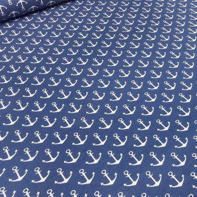 Fabric Cotton French terry sweatshirt fabric with nautical anchor design blue white children's fabric dress fabric