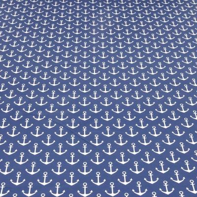 Fabric Cotton French terry sweatshirt fabric with nautical anchor design blue white children's fabric dress fabric