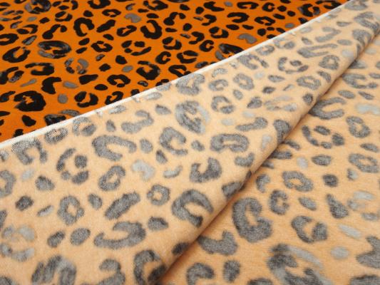 Stoff Sweatshirtstoff innen weich angerauht mit Tierfellmuster Leopard/Jaguar Design orange grau schwarz Kleiderstoffe Kinderstoffe Hoodiestoffe