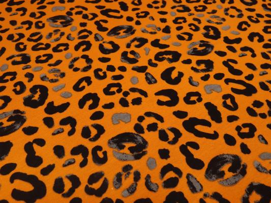 Stoff Sweatshirtstoff innen weich angerauht mit Tierfellmuster Leopard/Jaguar Design orange grau schwarz Kleiderstoffe Kinderstoffe Hoodiestoffe