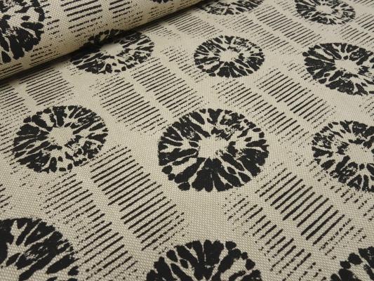 Stoff Baumwolle Baumwollstoff mit Ornamente Kreise Design natur schwarz Kleiderstoff Dekostoff!