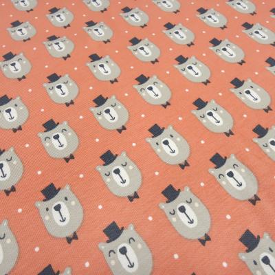 Fabric cotton jersey teddy bear bear head dots design orange beige black white children's fabric dress fabric