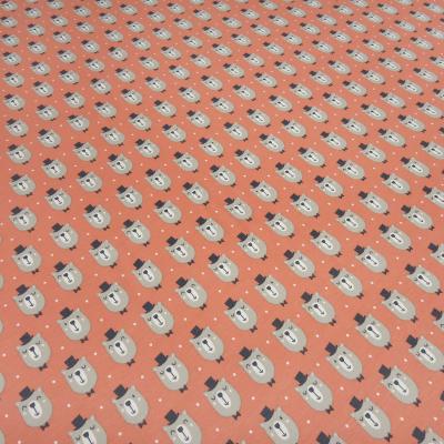 Fabric cotton jersey teddy bear bear head dots design orange beige black white children's fabric dress fabric