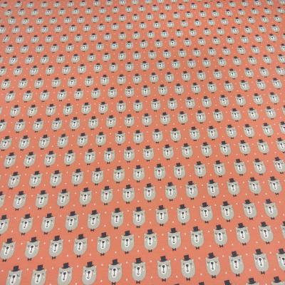 Fabric cotton jersey teddy bear bear head dots design orange beige black white children's fabric dress fabric