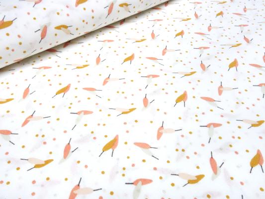 Stoff 100% Baumwolle Popeline Blätter Punkte Pünktchen Design weiß rot orange curry gelb grün bunt Kleiderstoff Kinderstoff Dekostoff