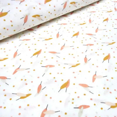 Stoff 100% Baumwolle Popeline Blätter Punkte Pünktchen Design weiß rot orange curry gelb grün bunt Kleiderstoff Kinderstoff Dekostoff