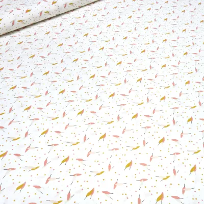 Stoff 100% Baumwolle Popeline Blätter Punkte Pünktchen Design weiß rot orange curry gelb grün bunt Kleiderstoff Kinderstoff Dekostoff