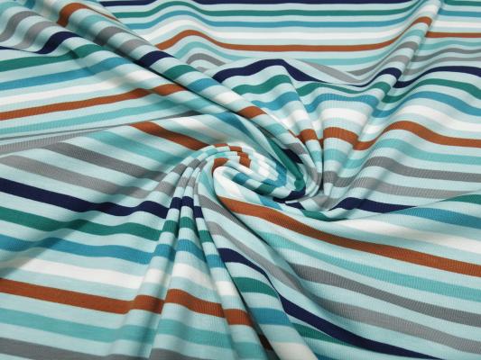 Stoff Baumwolle Jersey mit 5 mm Streifen Design grün türkis blau braun grau weiß bunt gestreift Kleiderstoff Kinderstoff
