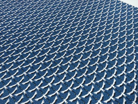Stoff 100% Baumwolle Popeline mit Vögel Stroche Design blau weiß schwarz Kleiderstoff Blusenstoff Dekostoff