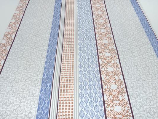 Stoff 100% Baumwolle Popeline mit Streifen Ornamente Design weiß blau grau terracotta Kleiderstoff Blusenstoff Dekostoff