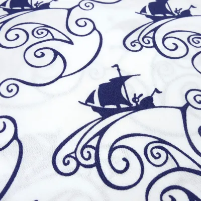 Stoff 100% Baumwolle Popeline mit Schiffe Wellen Design weiß marine blau Kleiderstoff Blusenstoff Dekostoff